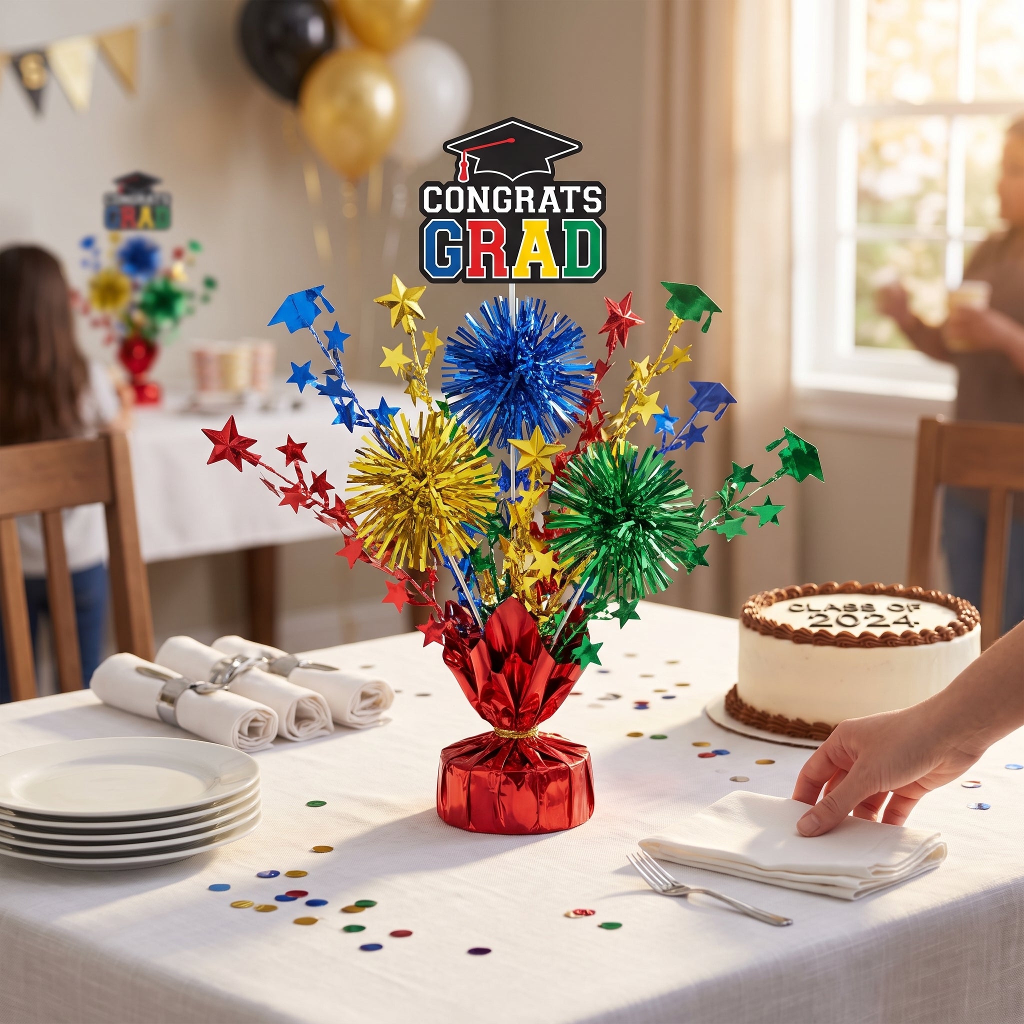 Graduation Multi-Colored Tinsel Burst Centerpiece