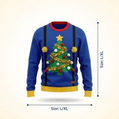 Men's Ugly Christmas Tree Sweater - Blue, L/XL - Adult L/XL
