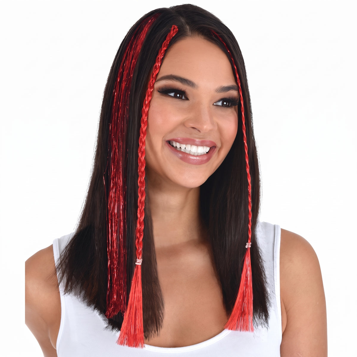Red Tinsel Hair Extensions