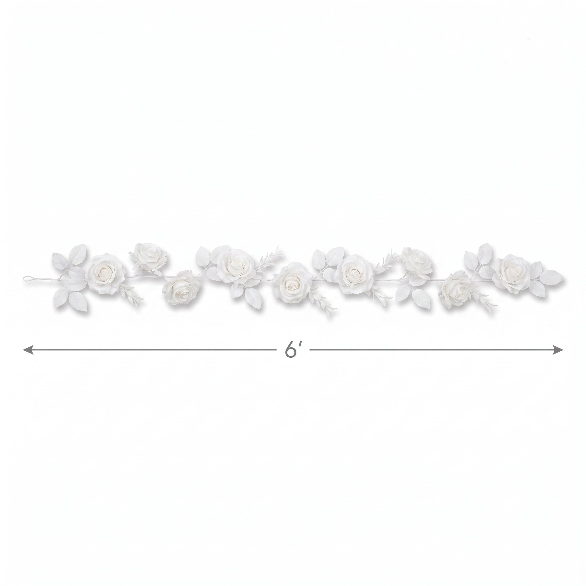 Elegant White Rose & Leaf Fabric Garland - 6 ft