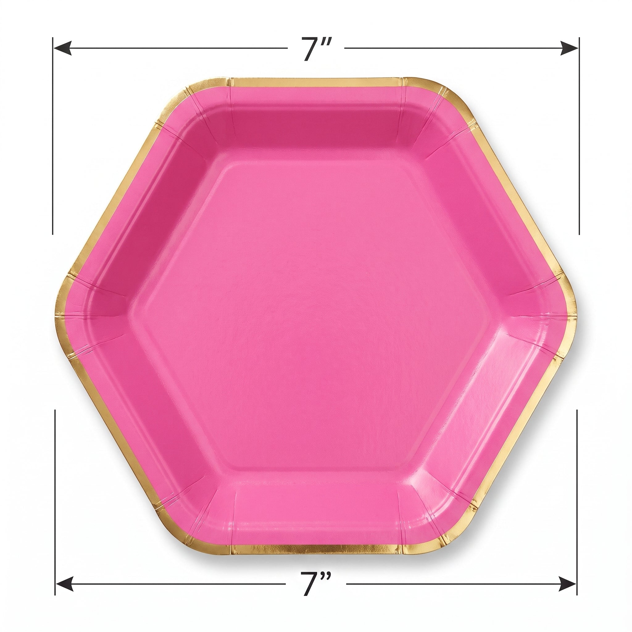 Bright Pink Hexagonal Metallic Paper Plates - 7"