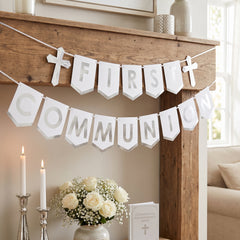 Elegant Silver First Communion Banner Set