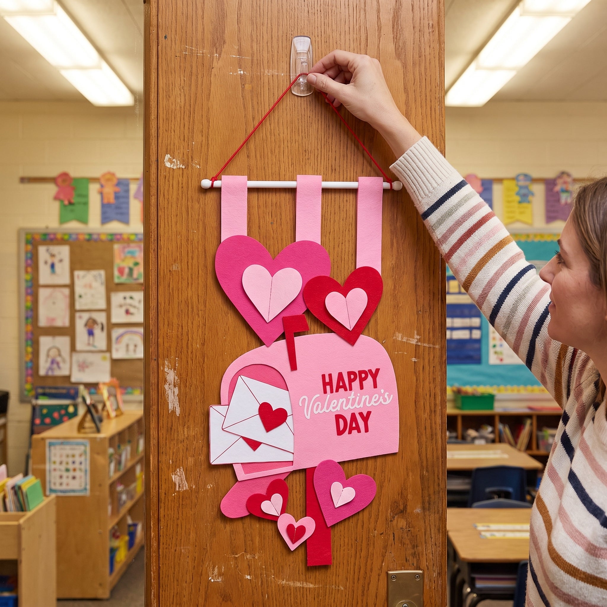Valentine's Day 3D Felt Banner with Hearts and Mailbox