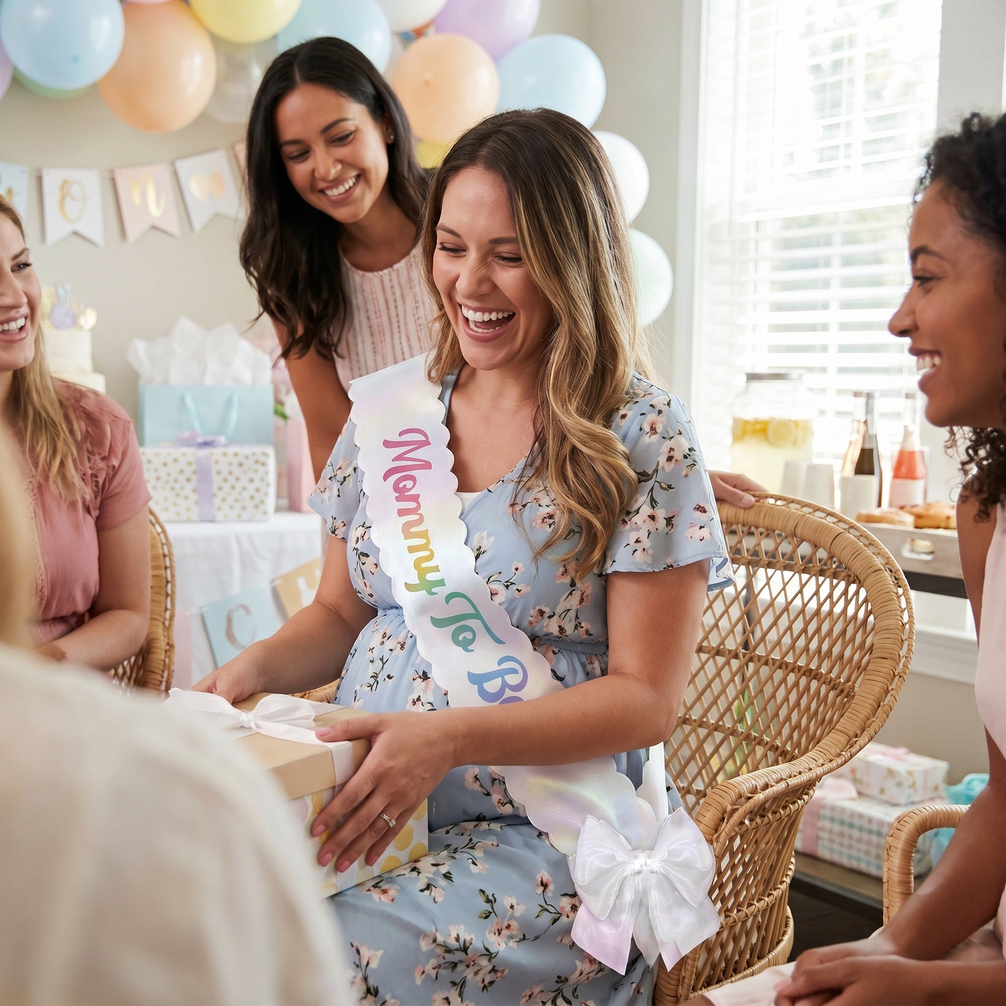 Mommy To Be Scalloped Baby Shower Sash with Bow
