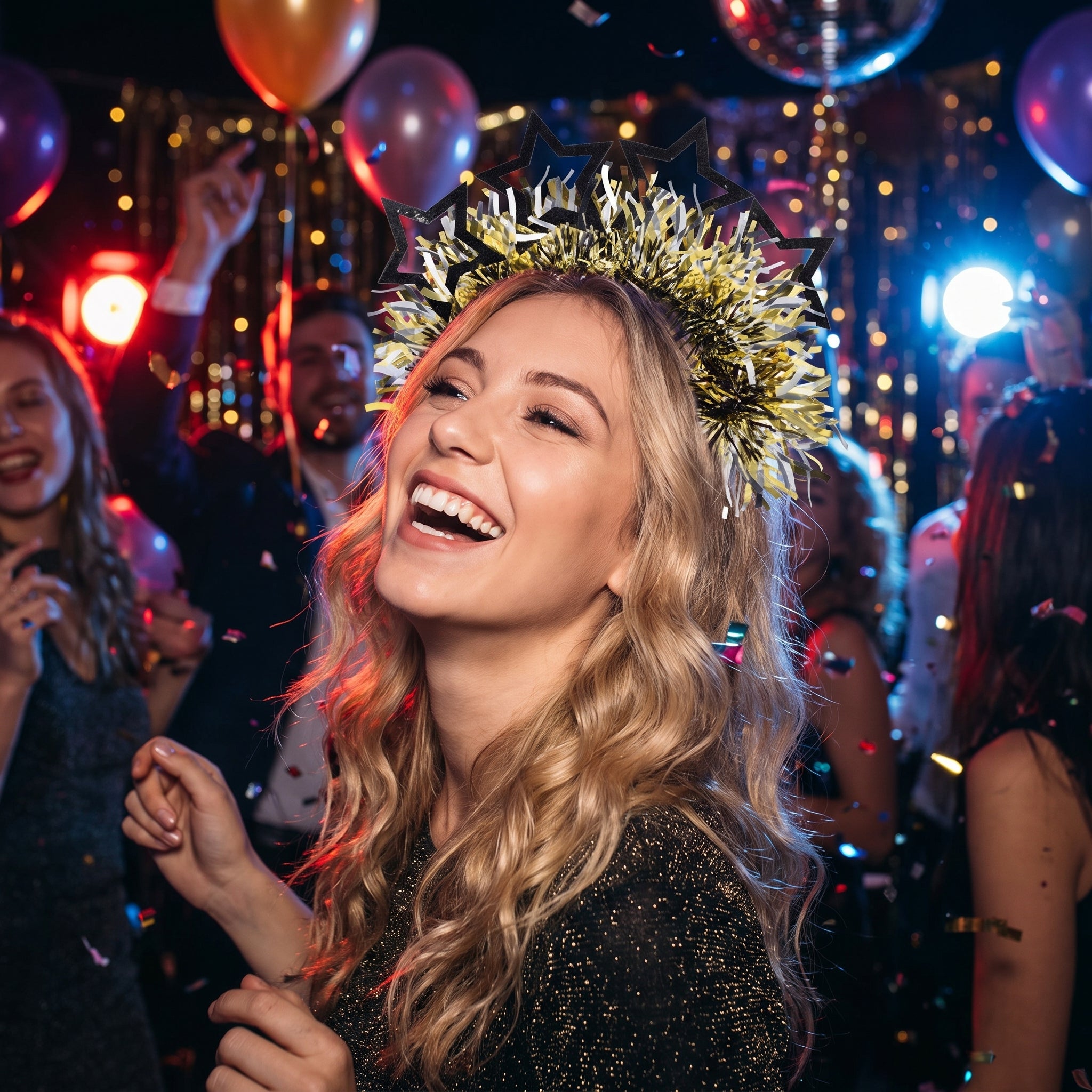 Light-Up Star Tinsel Headband for New Year's Eve