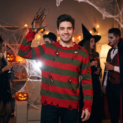 Freddy Krueger Halloween Sweater - Red/Green Striped Adult L/XL - Adult L/XL