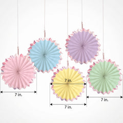 Pastel Parasol Fan Hanging Decorations, 7-in, 5-Pack