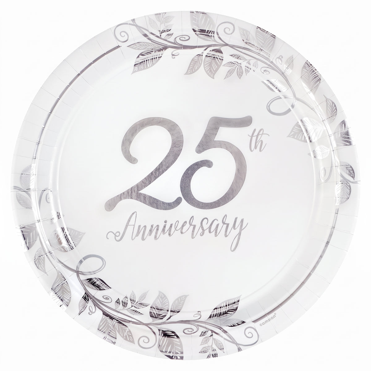 Elegant 25th Anniversary Metallic Paper Plates - 7" Round, Pack of 8