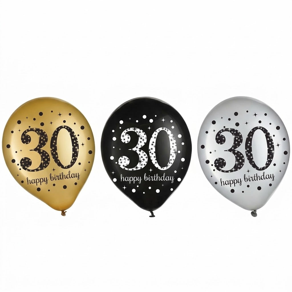 Sparkling Celebration 30th Birthday Latex Balloons, 15-Pack