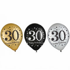 Sparkling Celebration 30th Birthday Latex Balloons, 15-Pack