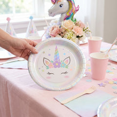Iridescent Unicorn Birthday Party Plates - 9" Round, 8 Pack