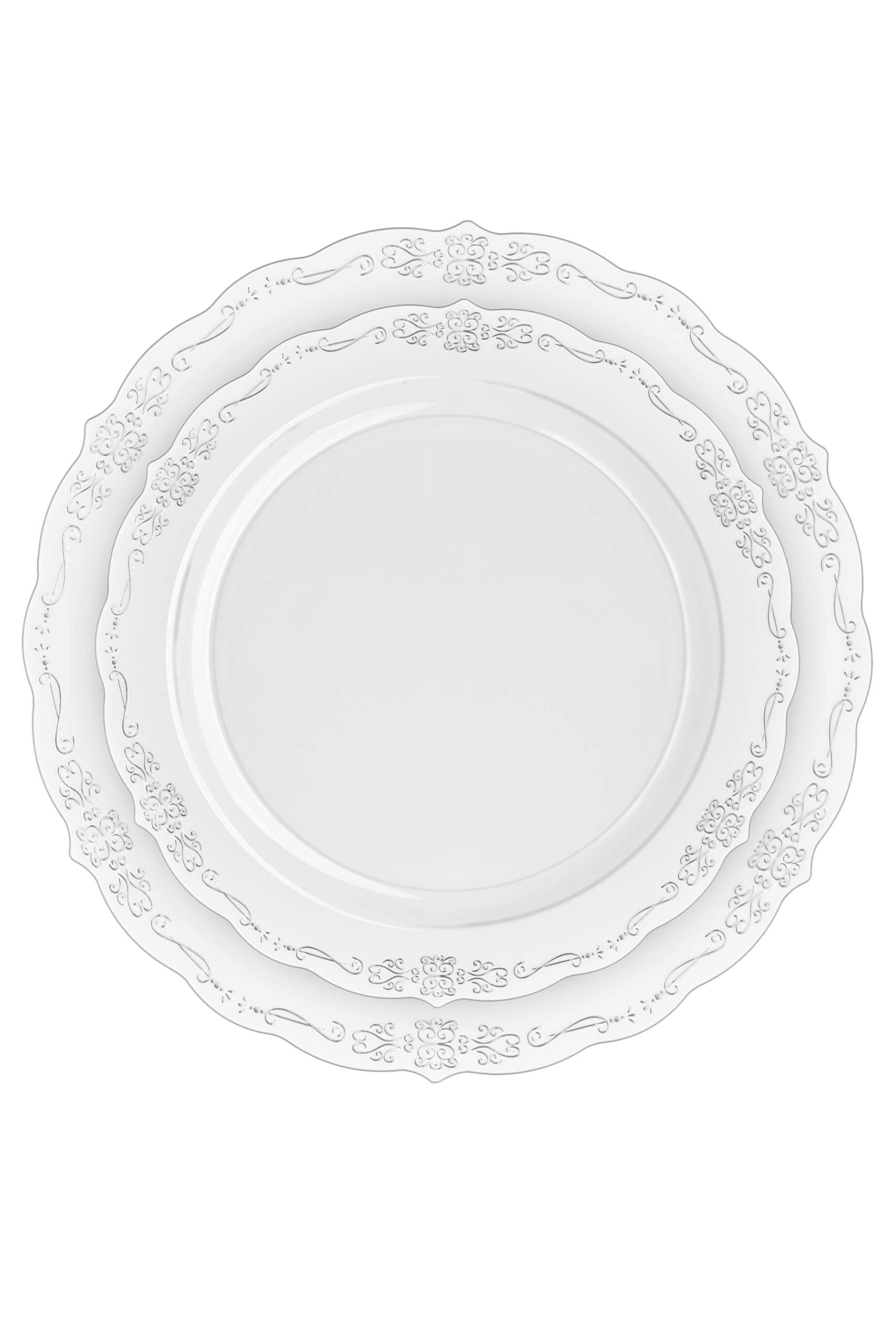 10 In. Clear Victorian Design Plastic Plates | 120 Count