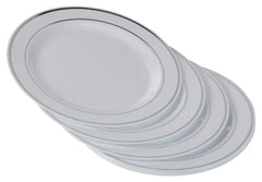 10.25 In. White/Silver Line Design Plastic Plates | 120 Count