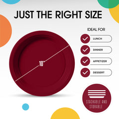 10 In. Burgundy Plastic Plates | 100 Count