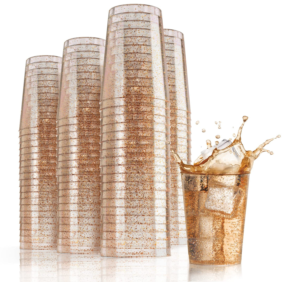 10 Oz. Rose Gold Sparkle Plastic Tumblers | 20 Count