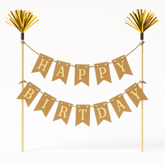 Gold Pennant Banner "Happy Birthday" Cake Topper