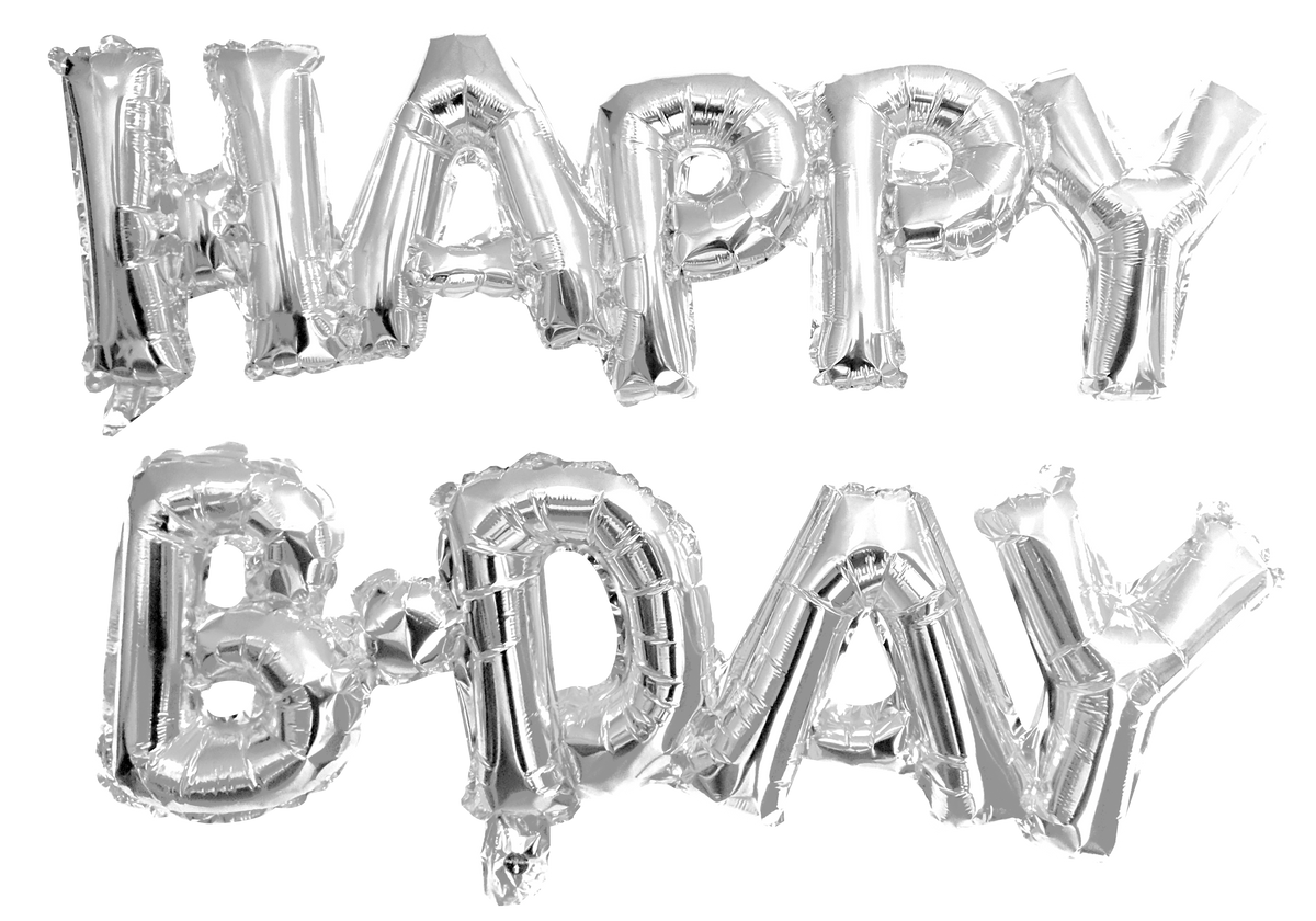 Happy Birthday Cursive Silver Balloon | 2 Count