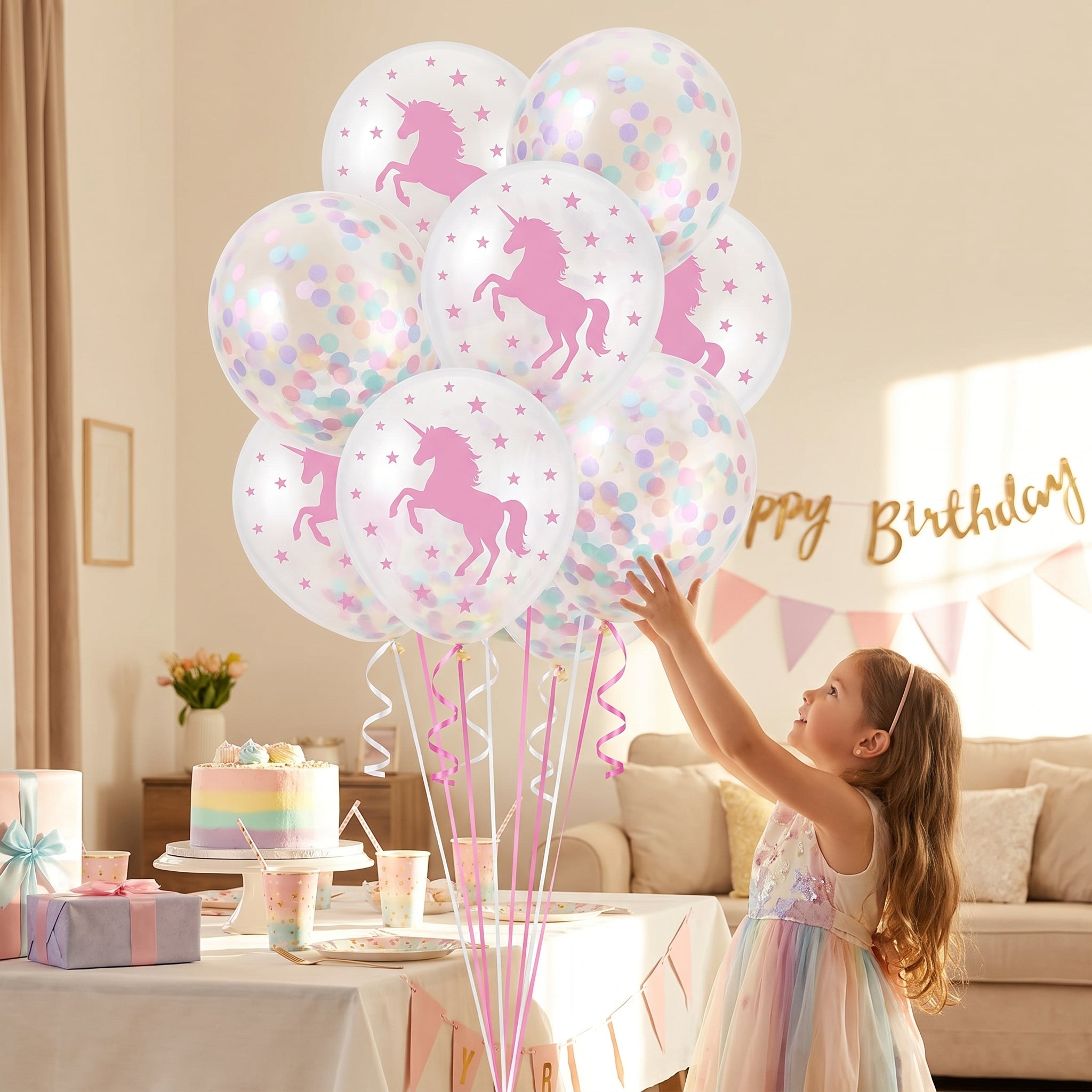 Enchanted Unicorn Confetti Latex Balloons, 12-Inch, 6-Pack