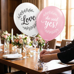 Floral Greenery Wedding Latex Balloons, 12-inch, Pink & White, 15-Pack
