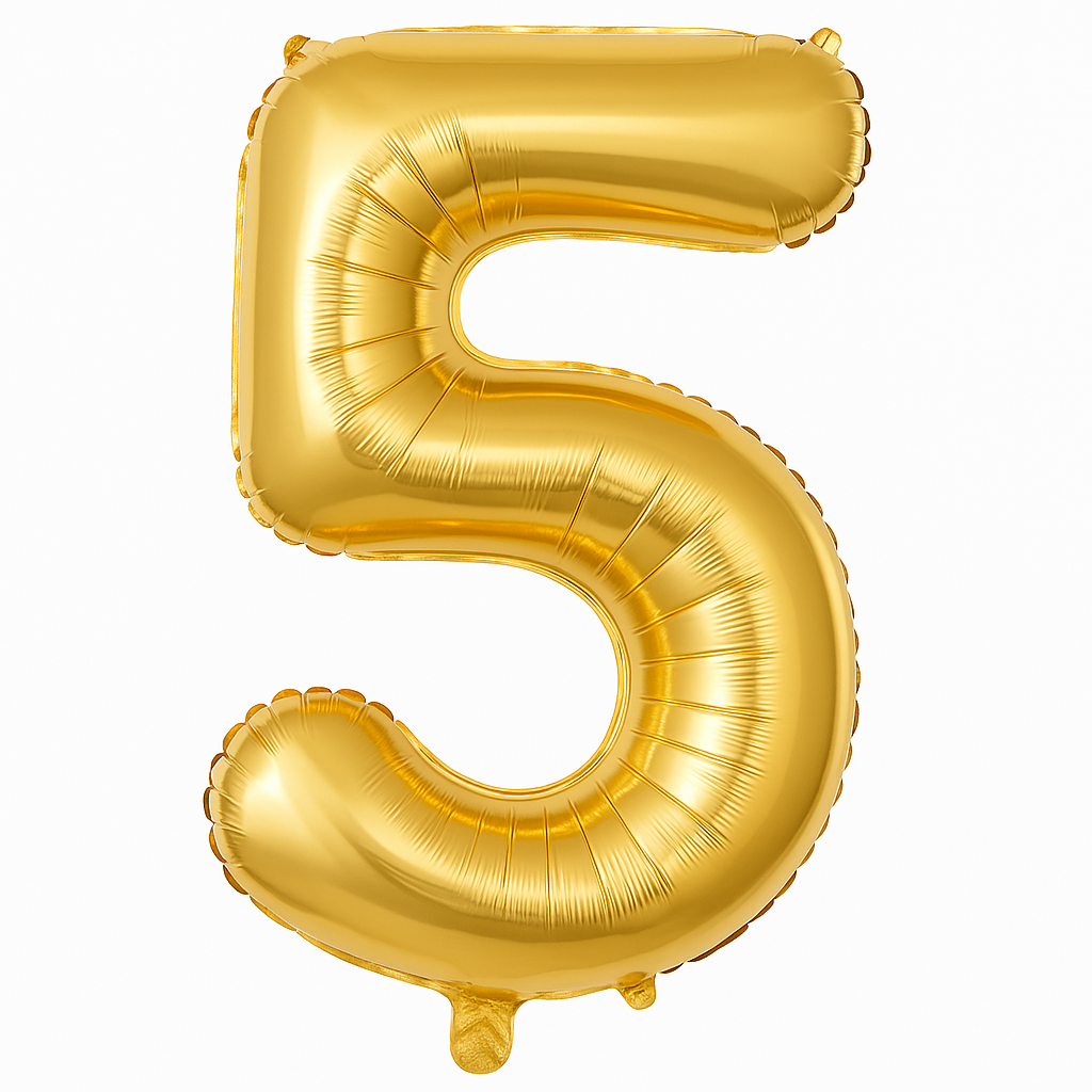Gold Foil Number 5 Balloon - Air-Filled