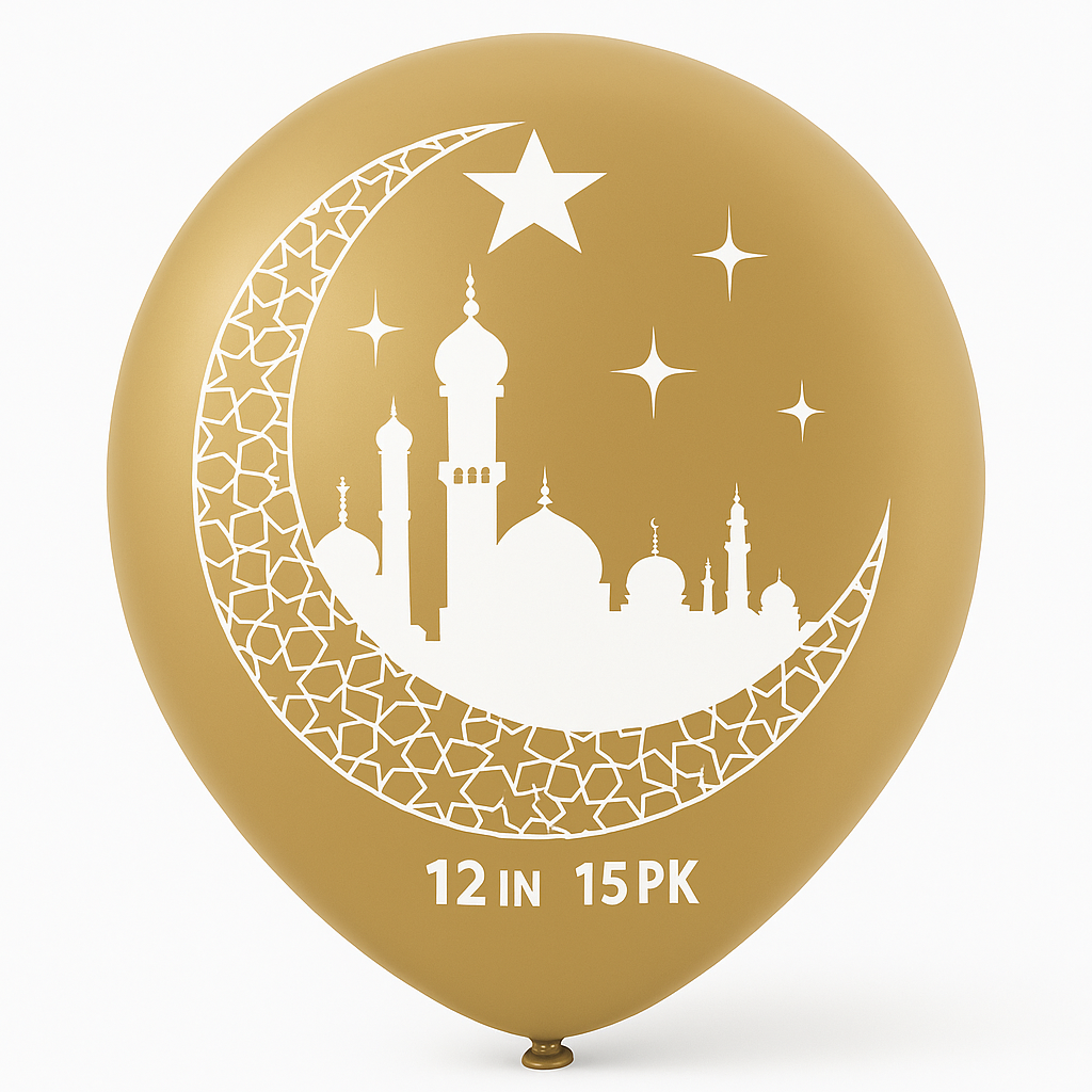 Eid Celebration Crescent Moon & Mosque Latex Balloons - 15 Pack