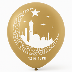 Eid Celebration Crescent Moon & Mosque Latex Balloons - 15 Pack