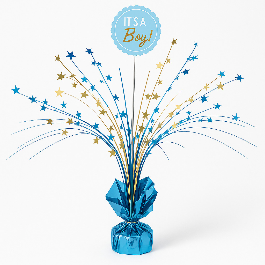 "It's a Boy" Metallic Blue and Gold Spray Centerpiece for Baby Shower