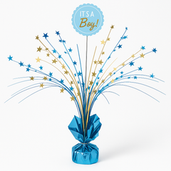 "It's a Boy" Metallic Blue and Gold Spray Centerpiece for Baby Shower
