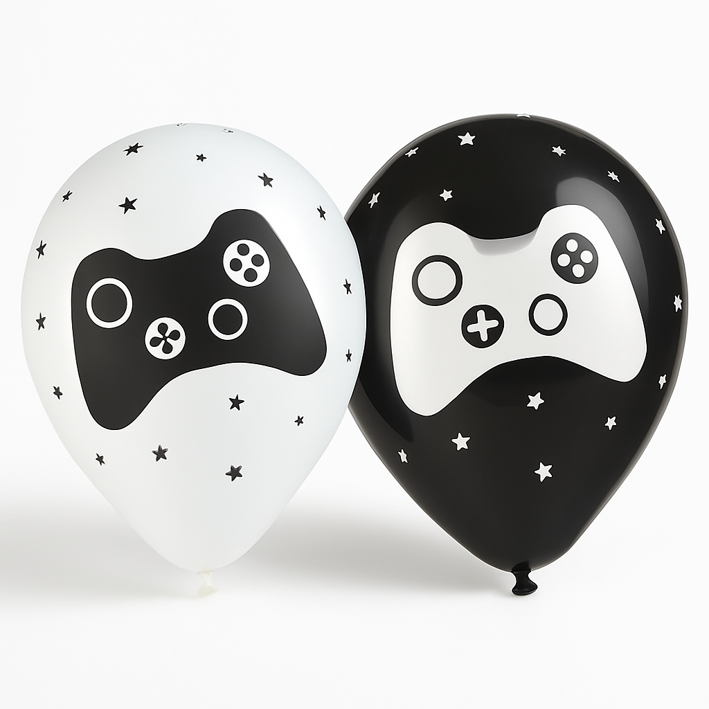 Gaming Controller Printed 12" Latex Balloons - Black & White