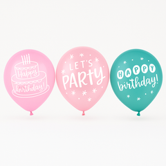 Happy Cake Day "Let's Party" Latex Balloons - 12", 15-Pack