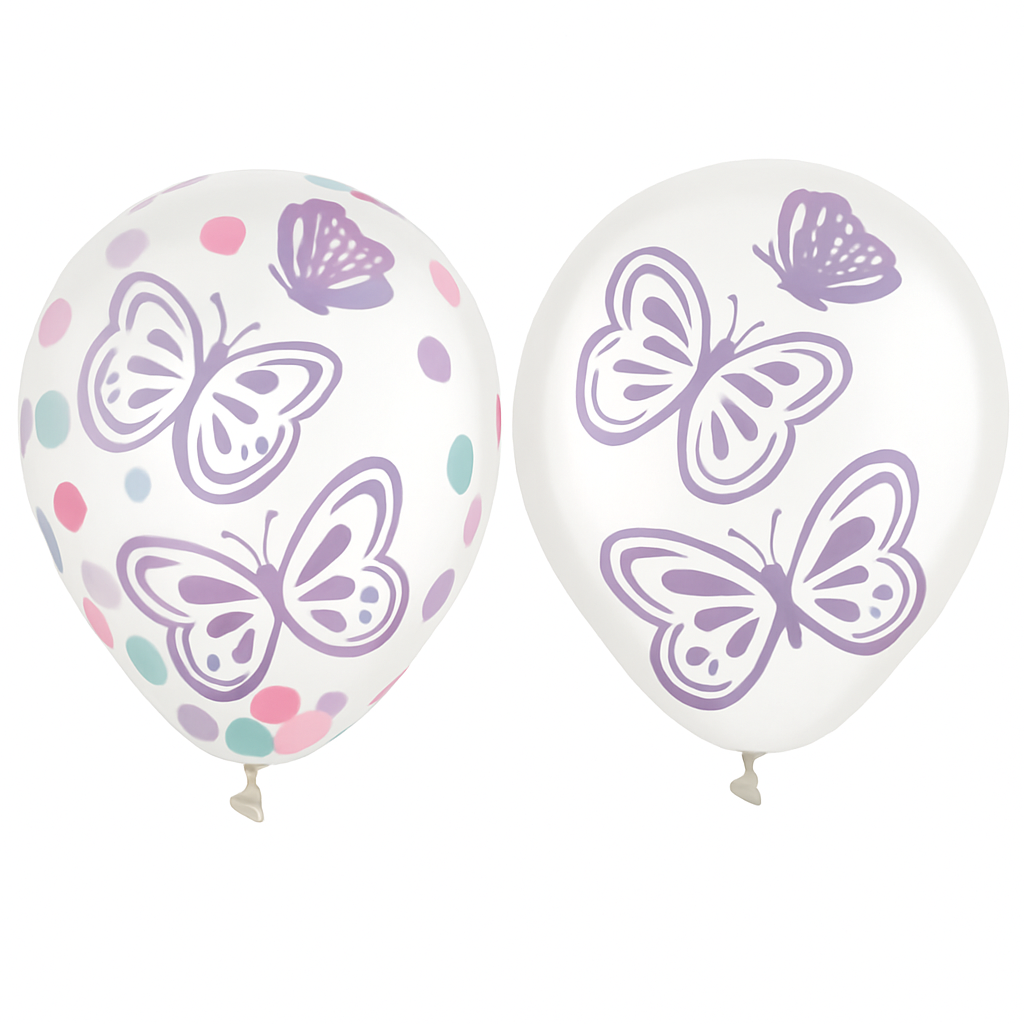 Butterfly Flutter Confetti Latex Balloons - 12" Pastel Party Decor (6-Pack)
