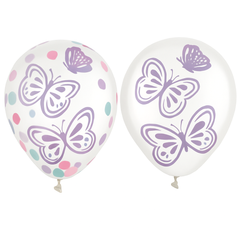 Butterfly Flutter Confetti Latex Balloons - 12" Pastel Party Decor (6-Pack)