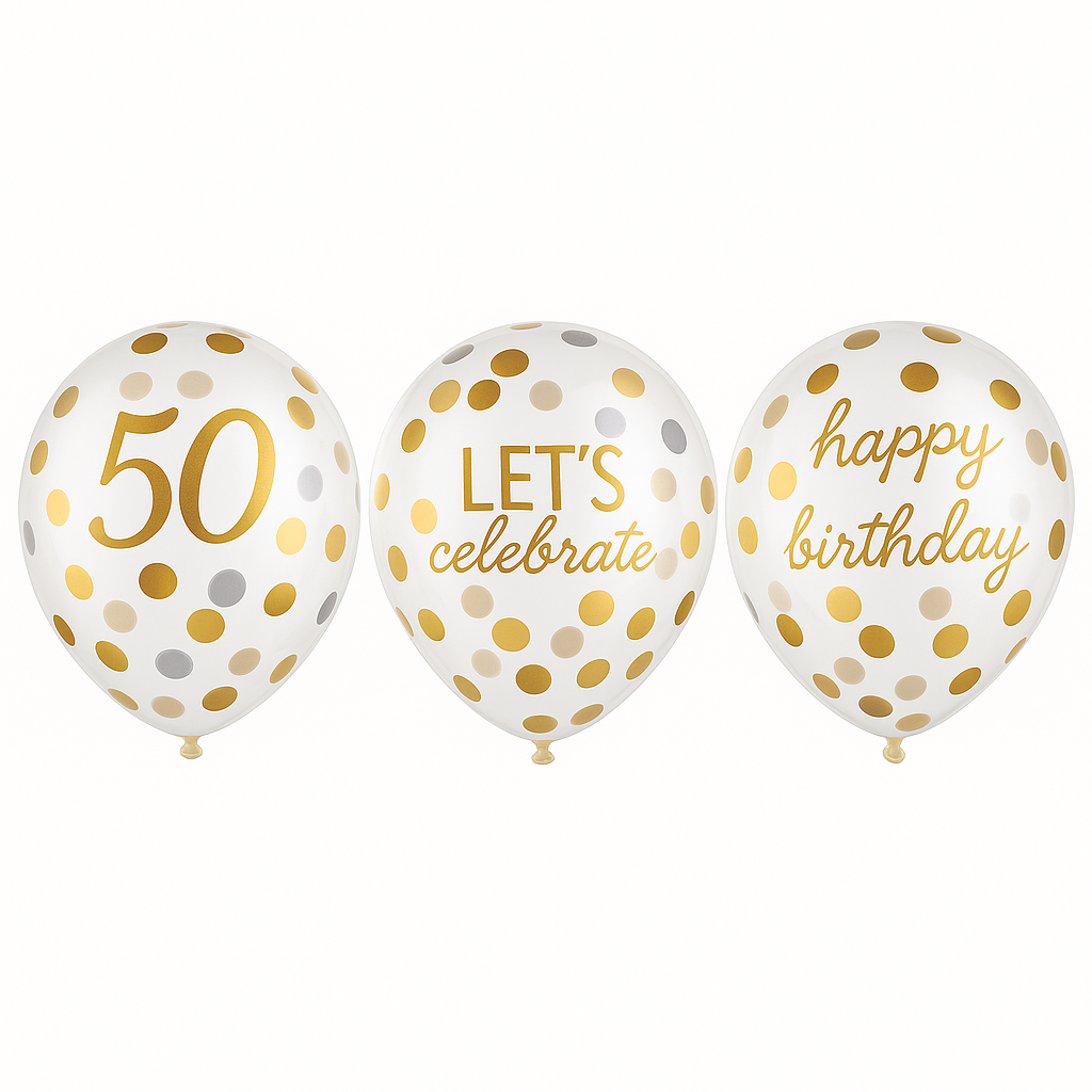 Golden Age 50th Birthday Confetti Latex Balloons, 12-inch, 6-Pack