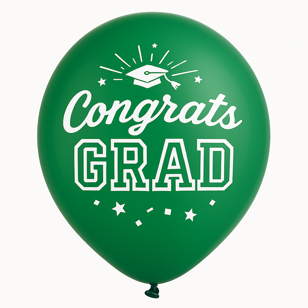 "Congrats Grad" Green Latex Balloons - 12-Inch, 15-Pack