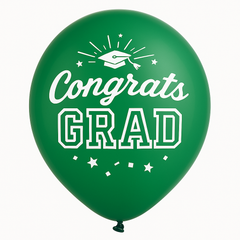 "Congrats Grad" Green Latex Balloons - 12-Inch, 15-Pack