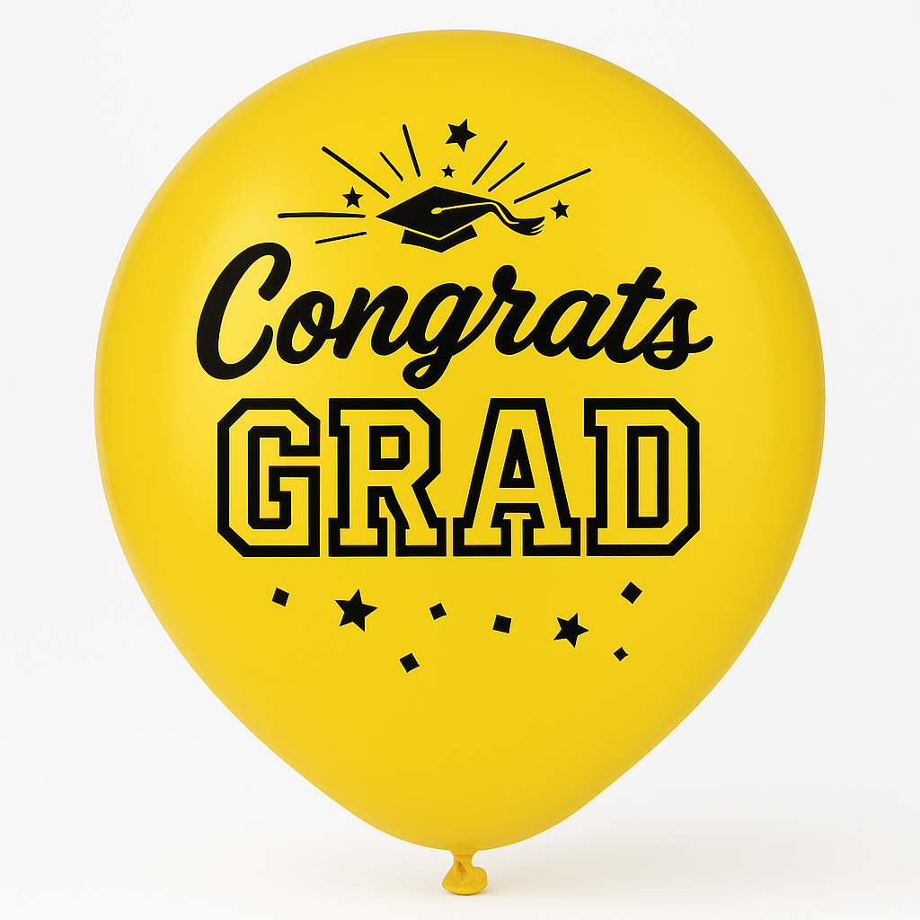 Yellow "Congrats Grad" Latex Balloons - 12-Inch, 15-Pack