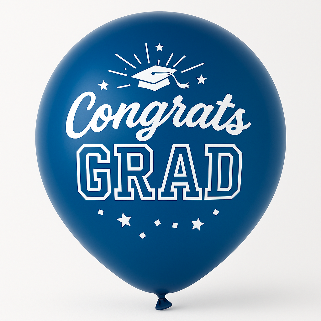 "Congrats Grad" Blue Latex Balloons - 12" Graduation Party Pack
