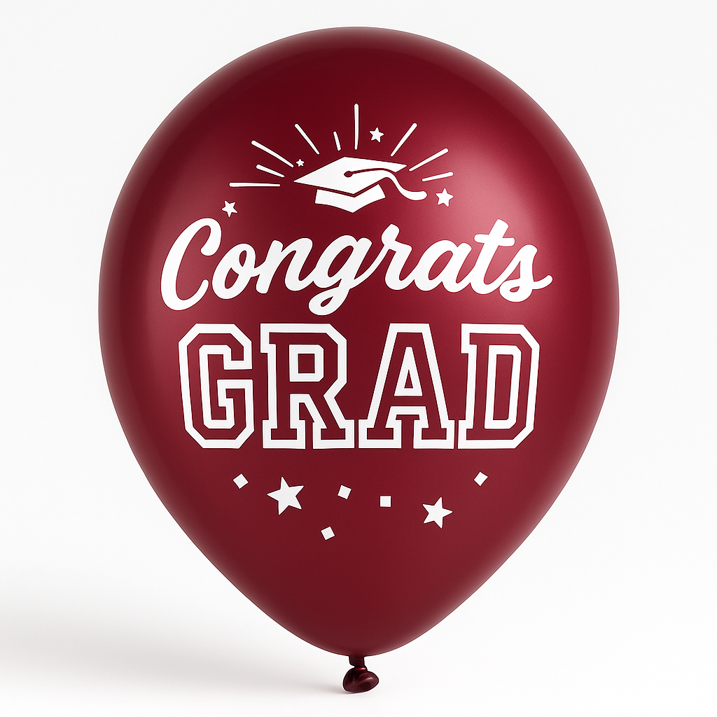 "Congrats Grad" Maroon Latex Balloons, 12-Inch, Pack of 15