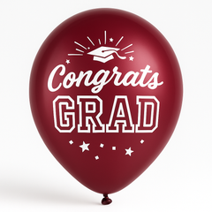 "Congrats Grad" Maroon Latex Balloons, 12-Inch, Pack of 15