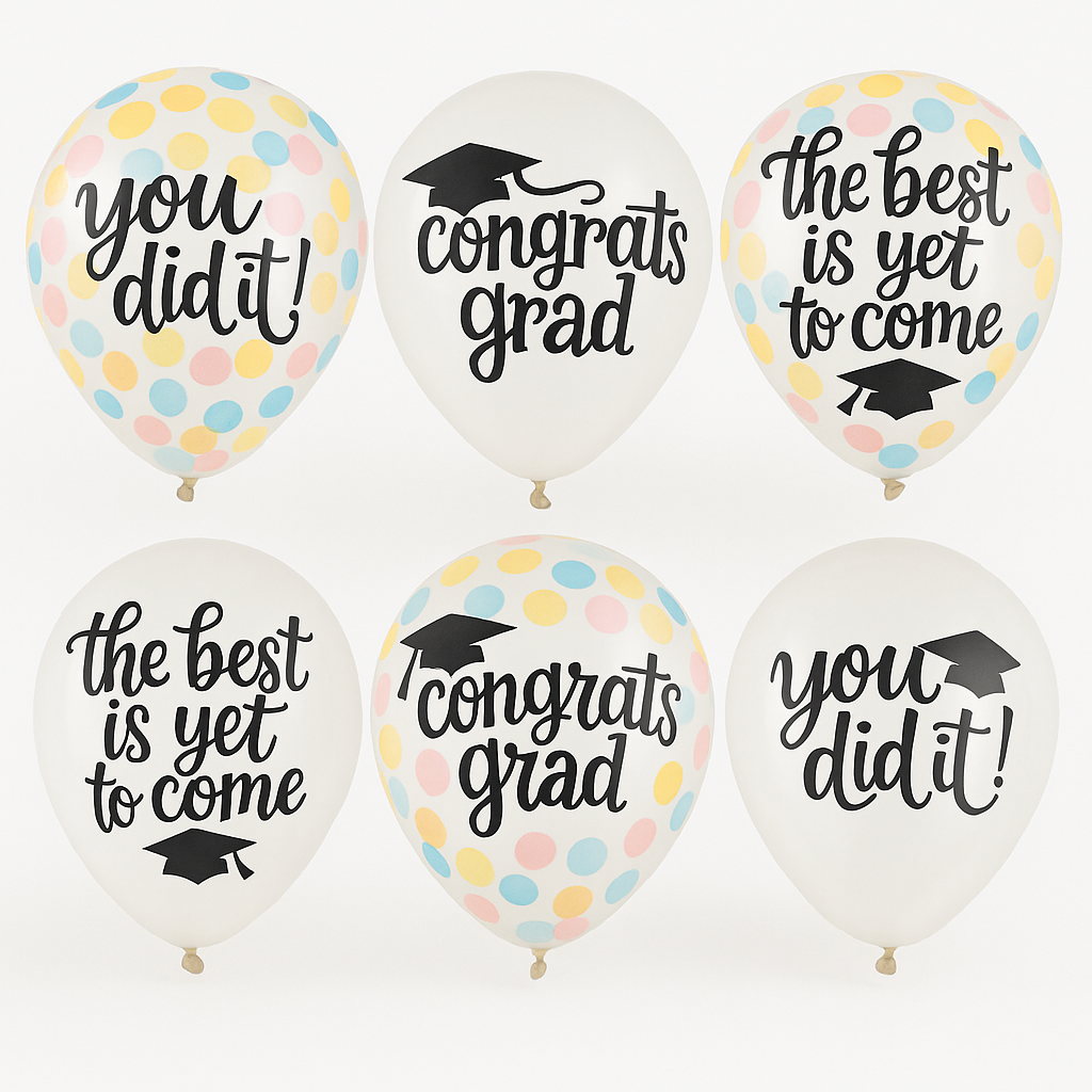 "Congrats Grad" Confetti Latex Balloons, 12-Inch, 6-Pack