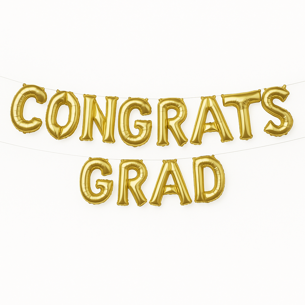 Gold "Congrats Grad" Satin Foil Balloon Banner Kit - 12 Pack, Air-Filled