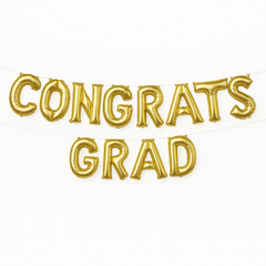 Gold "Congrats Grad" Satin Foil Balloon Banner Kit - 12 Pack, Air-Filled