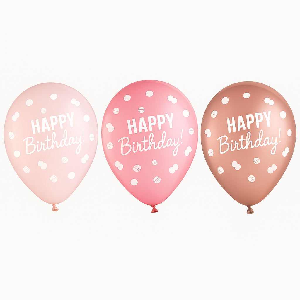 Pink Rose Gold Happy Birthday Latex Balloons, 11-Inch, 15-Pack