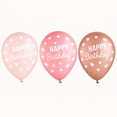 Pink Rose Gold Happy Birthday Latex Balloons, 11-Inch, 15-Pack