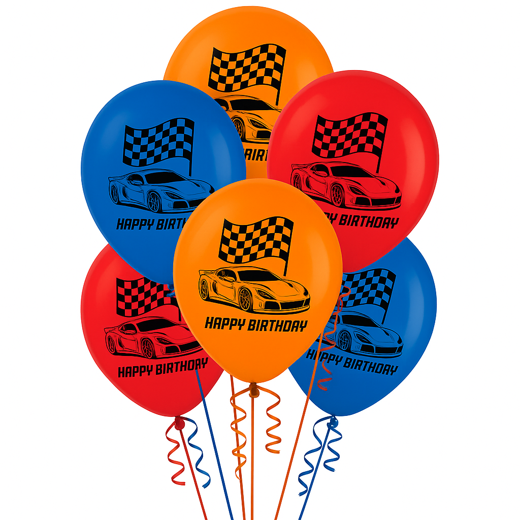 Hot Wheels Race Car Birthday Latex Balloons, 12-Inch, 6-Pack