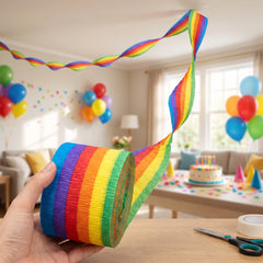Vibrant Rainbow Crepe Paper Streamer - 81ft
