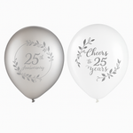 Silver & White 25th Anniversary Latex Balloons - 12