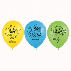 Baby Shark Latex Balloons, 12" Assorted Colors, 6-Pack