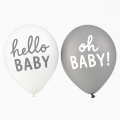Soft Jungle "Hello Baby" Latex Balloons, White/Silver, 12-Inch, 15-Pack
