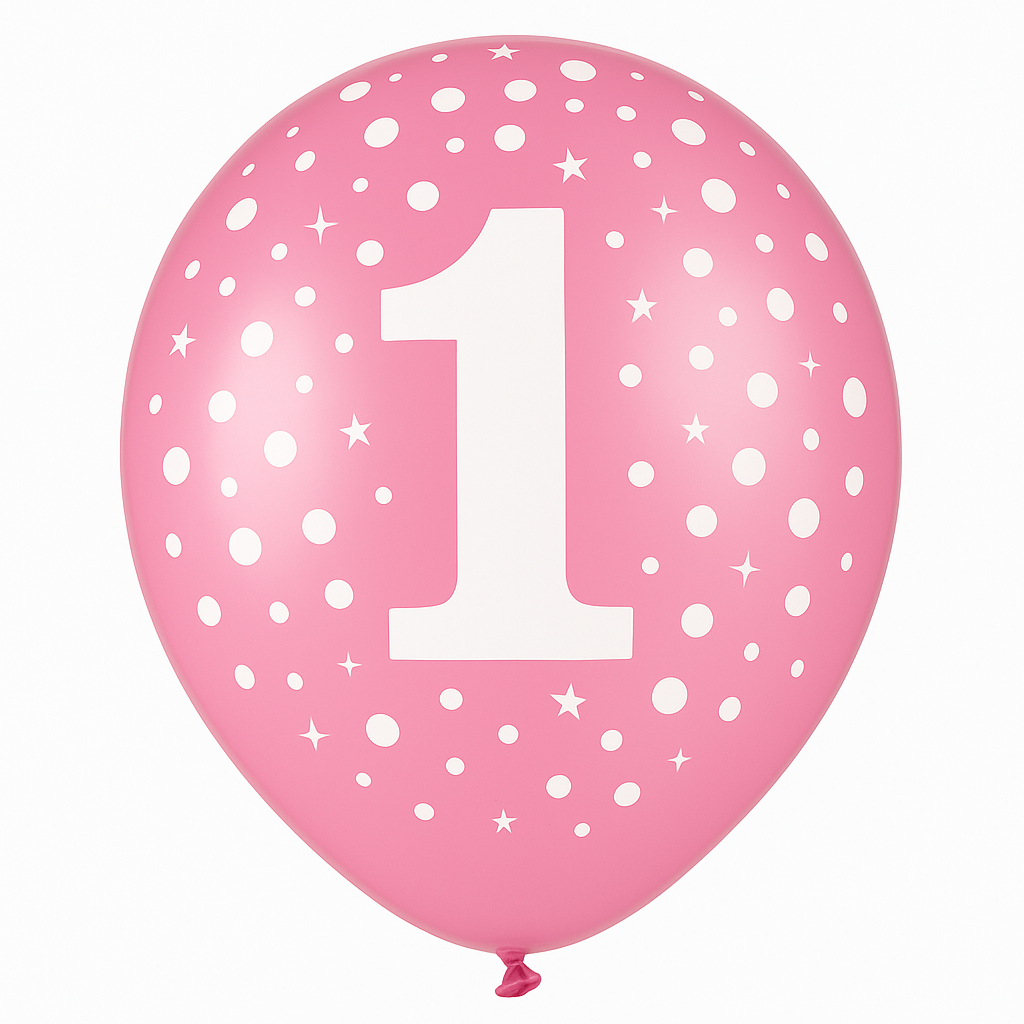 Pink #1 Printed 12" Latex Balloons - Bulk Pack